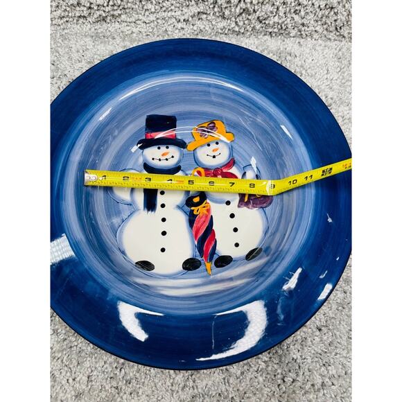 Tabletops Blue Hand Painted Snow Couple Pasta Rim Ceramic Plate 14.75" Limited - Picture 6 of 8